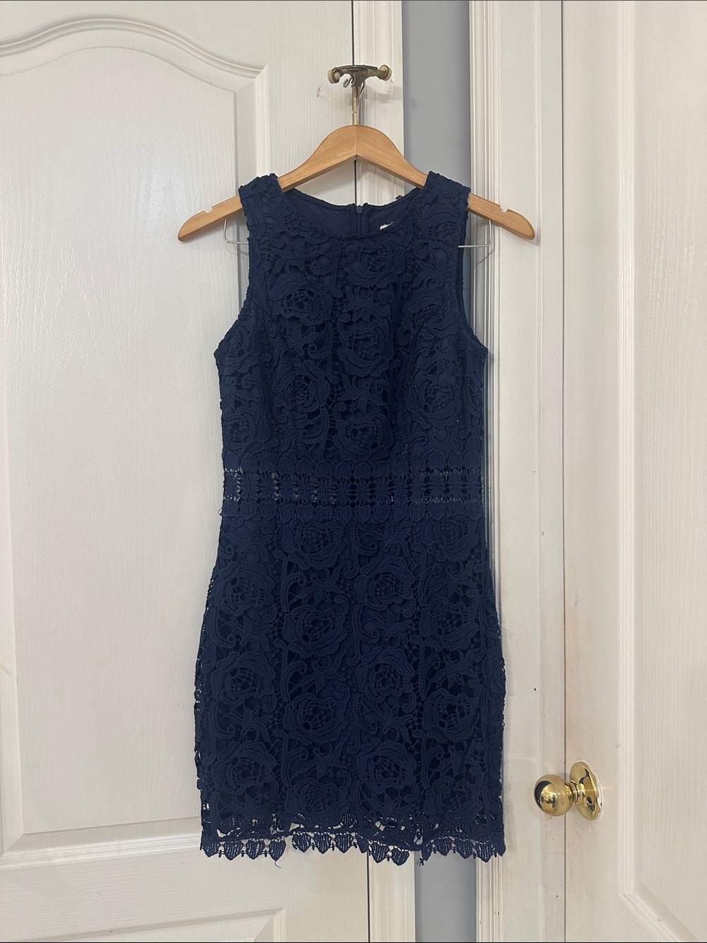 Just Me Navy Floral Lace Sleeveless Mini Dress